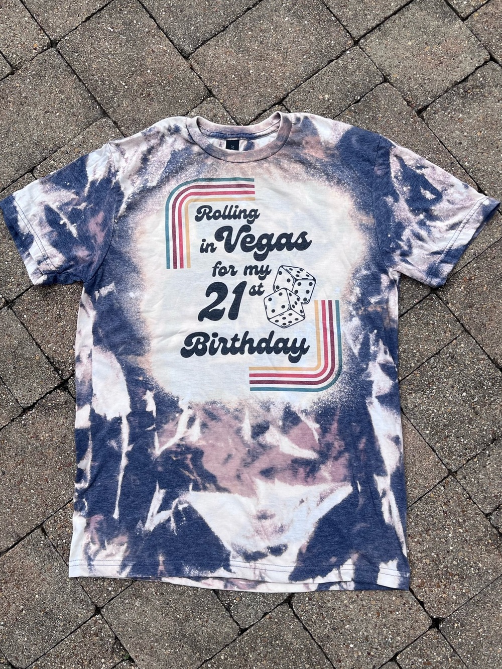Vegas 21st Birthday Custom T-shirt Dice Softstyle Gildan Medium Bleached